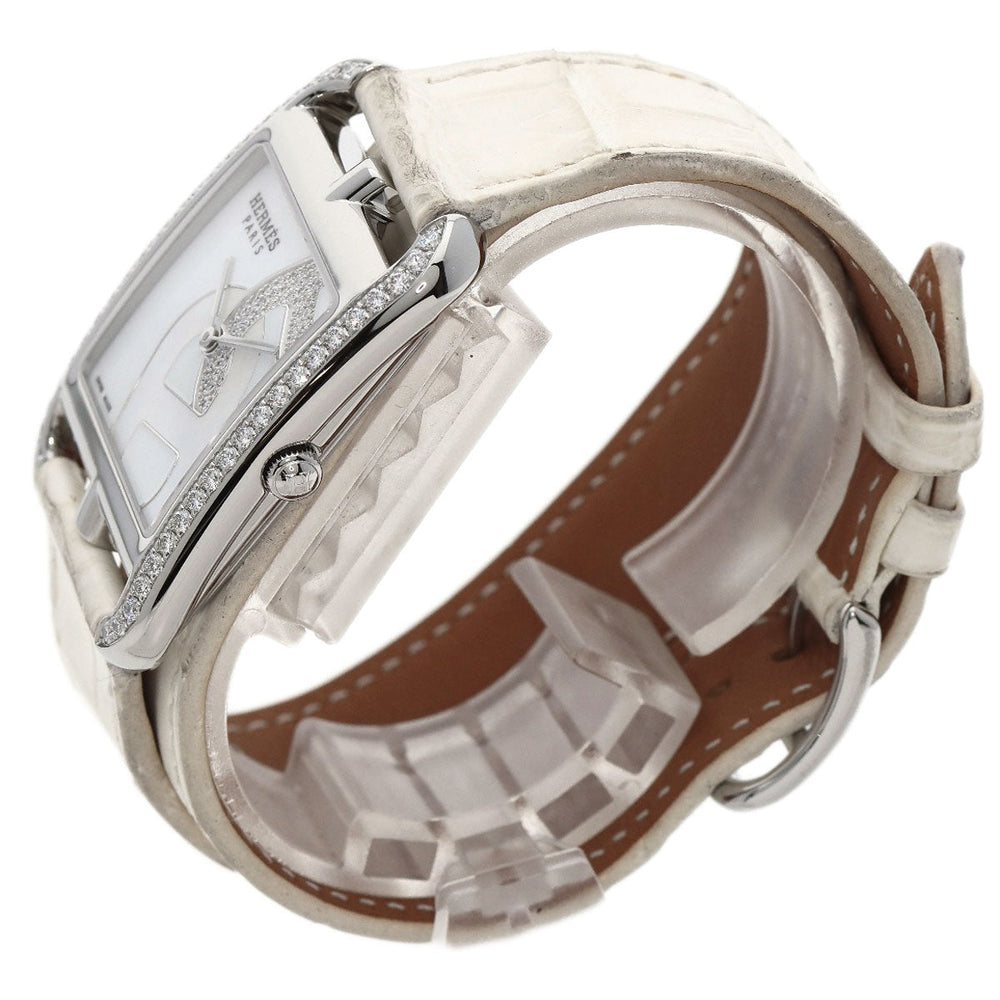 HERMES Watches Quartz CC3.730 Stainless Steel, Leather, Diamond Silver Cape Cod Chene Dunkle White shell dial Women Used Authentic