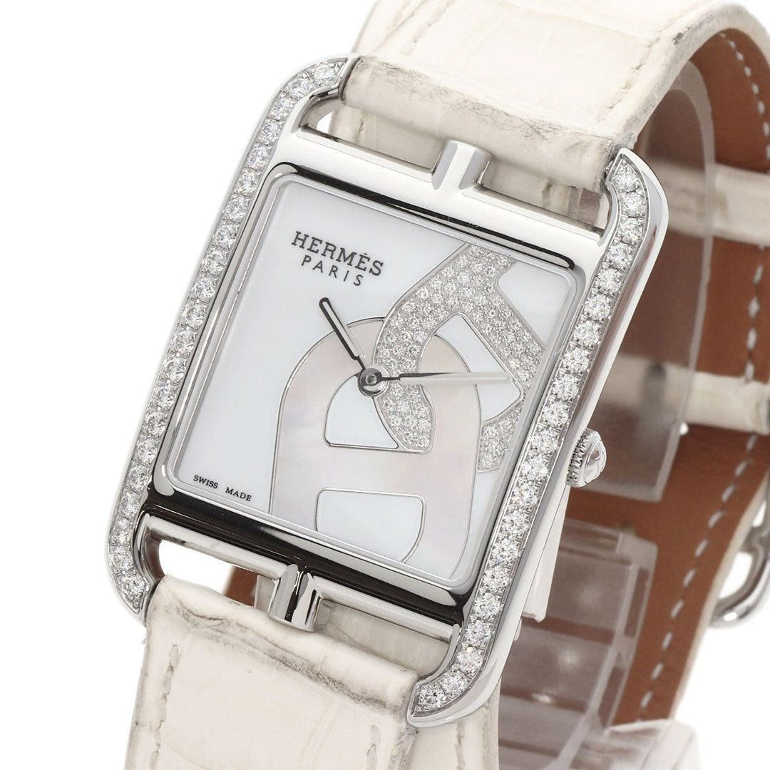 HERMES Watches Quartz CC3.730 Stainless Steel, Leather, Diamond Silver Cape Cod Chene Dunkle White shell dial Women Used Authentic