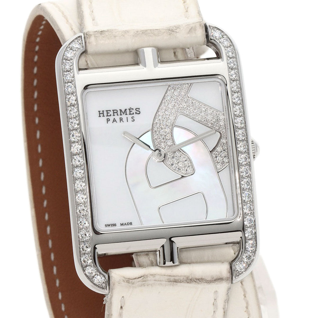 HERMES Watches Quartz CC3.730 Stainless Steel, Leather, Diamond Silver Cape Cod Chene Dunkle White shell dial Women Used Authentic