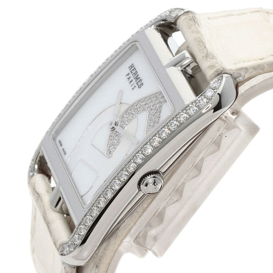 HERMES Watches Quartz CC3.730 Stainless Steel, Leather, Diamond Silver Cape Cod Chene Dunkle White shell dial Women Used Authentic