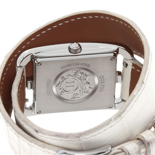 HERMES Watches Quartz CC3.730 Stainless Steel, Leather, Diamond Silver Cape Cod Chene Dunkle White shell dial Women Used Authentic