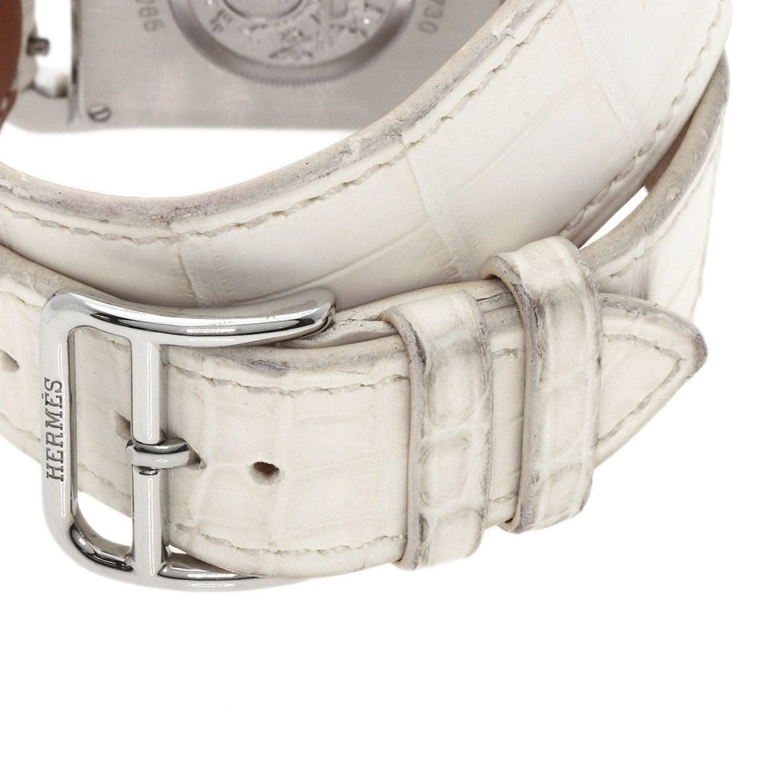 HERMES Watches Quartz CC3.730 Stainless Steel, Leather, Diamond Silver Cape Cod Chene Dunkle White shell dial Women Used Authentic