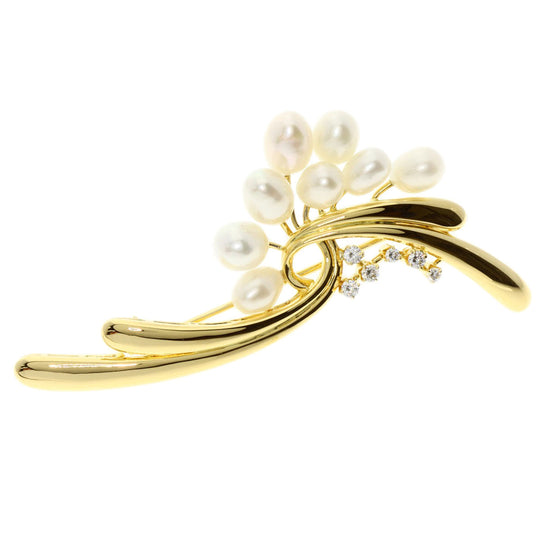 MIKIMOTO Brooch 18K Yellow Gold gold Freshwater Pearl Diamond Women Used Authentic