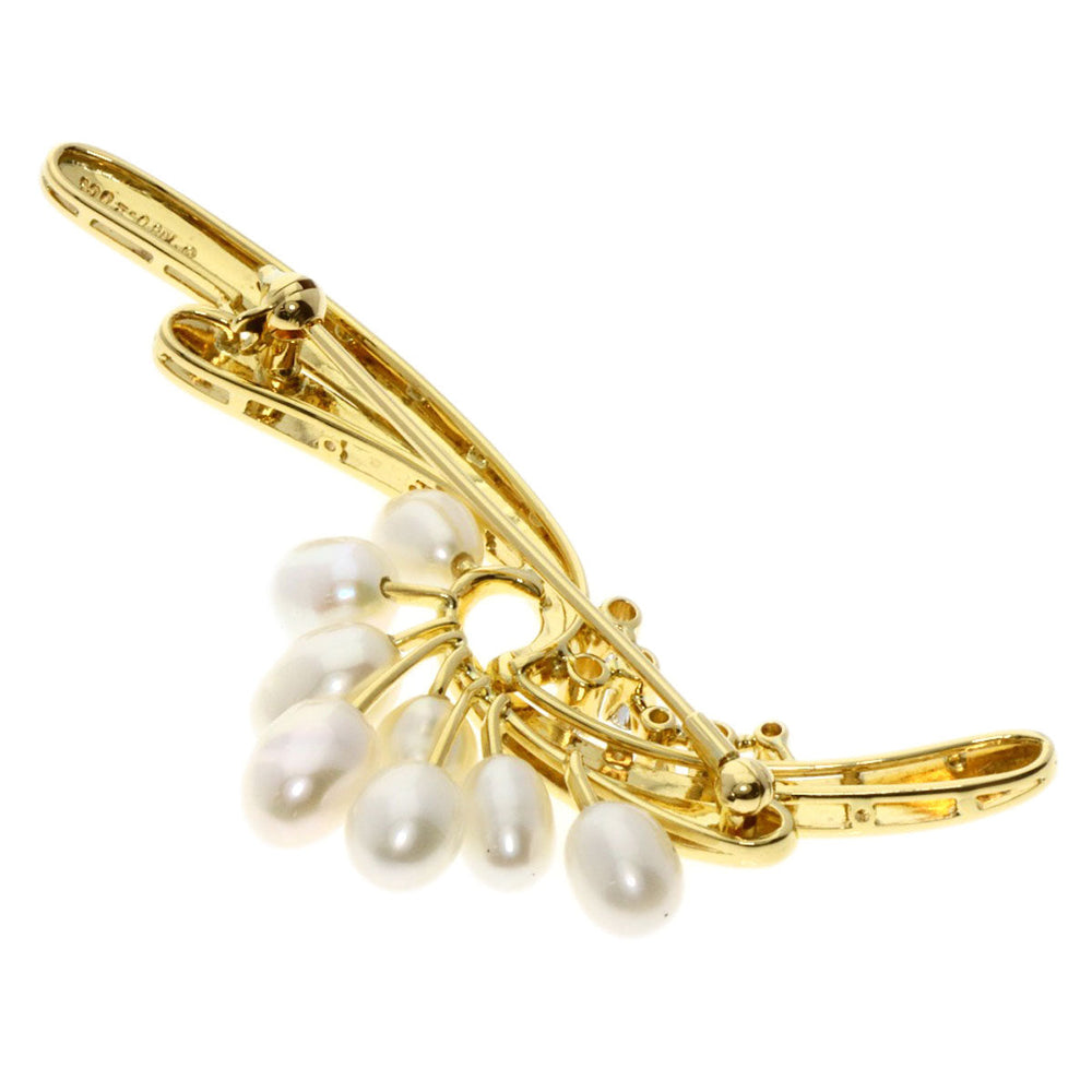 MIKIMOTO Brooch 18K Yellow Gold gold Freshwater Pearl Diamond Women Used Authentic