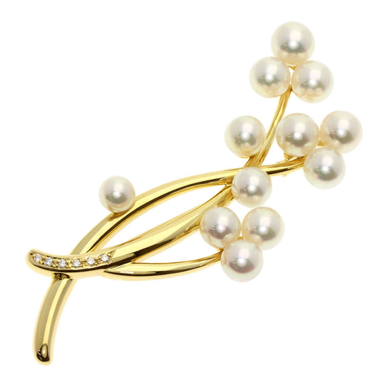 TASAKI Brooch 18K Yellow Gold gold Akoya Pearl Diamond Women Used Authentic