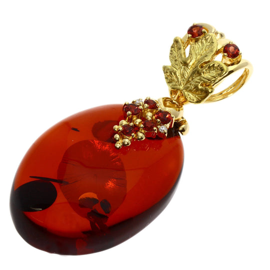 IWAKURA KOJI Pendant top 18K Yellow Gold gold Amber Garnet Diamond