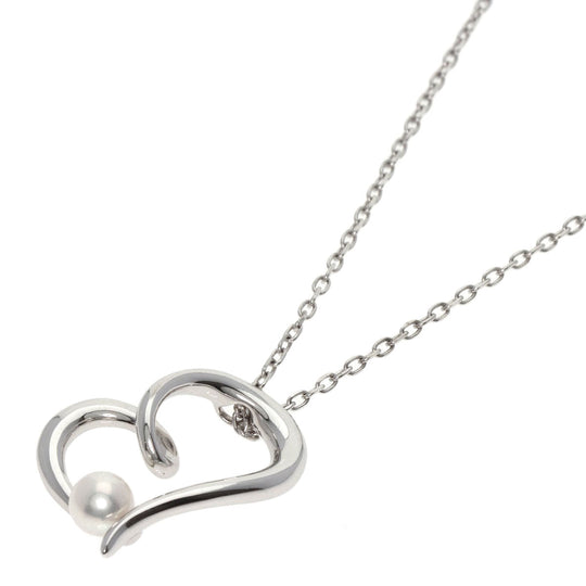 MIKIMOTO Necklace K18WG Silver Pearl Heart Motif Women Used Authentic