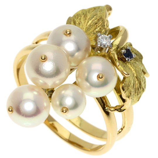 NOBUKO ISHIKAWA Ring K18YG , PT900 gold Akoya Pearl Sapphire Diamond Women Used Authentic