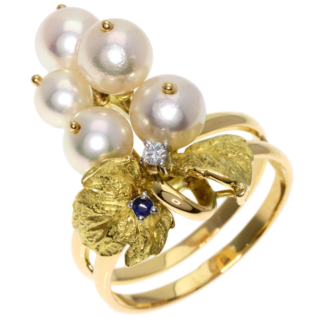 NOBUKO ISHIKAWA Ring K18YG , PT900 gold Akoya Pearl Sapphire Diamond Women Used Authentic