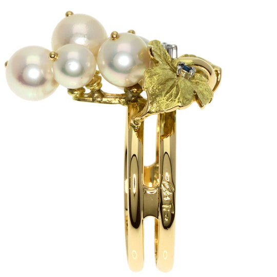 NOBUKO ISHIKAWA Ring K18YG , PT900 gold Akoya Pearl Sapphire Diamond Women Used Authentic
