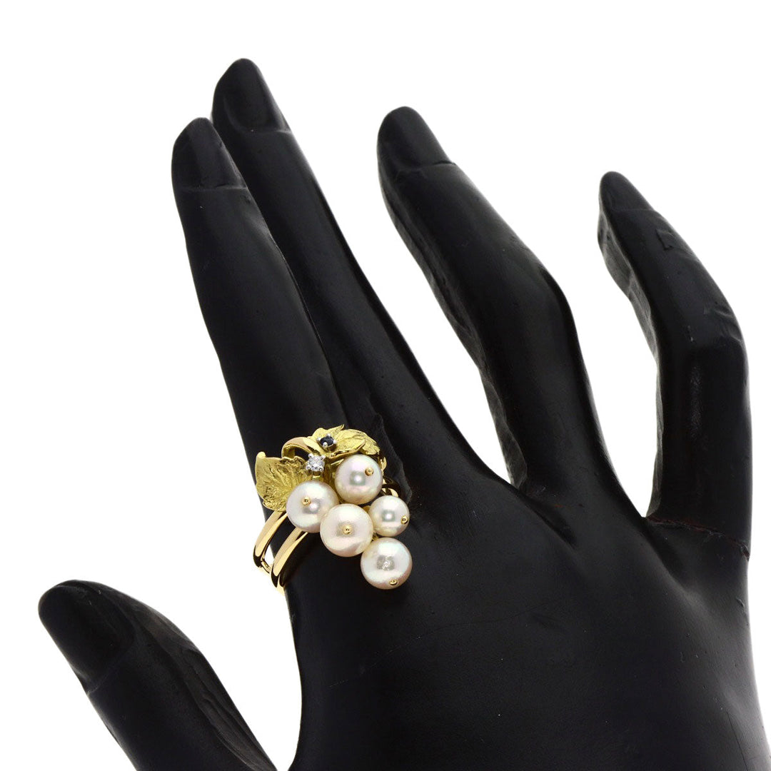 NOBUKO ISHIKAWA Ring K18YG , PT900 gold Akoya Pearl Sapphire Diamond Women Used Authentic