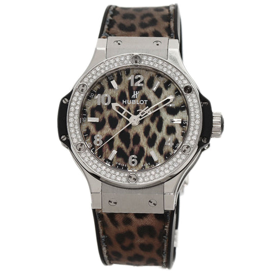 HUBLOT Watches Quartz Stainless Steel, Rubber Silver Big Bang Snow Leopard Bezel Diamond Leopard Pattern Leopard Pattern dial mens Used Authentic