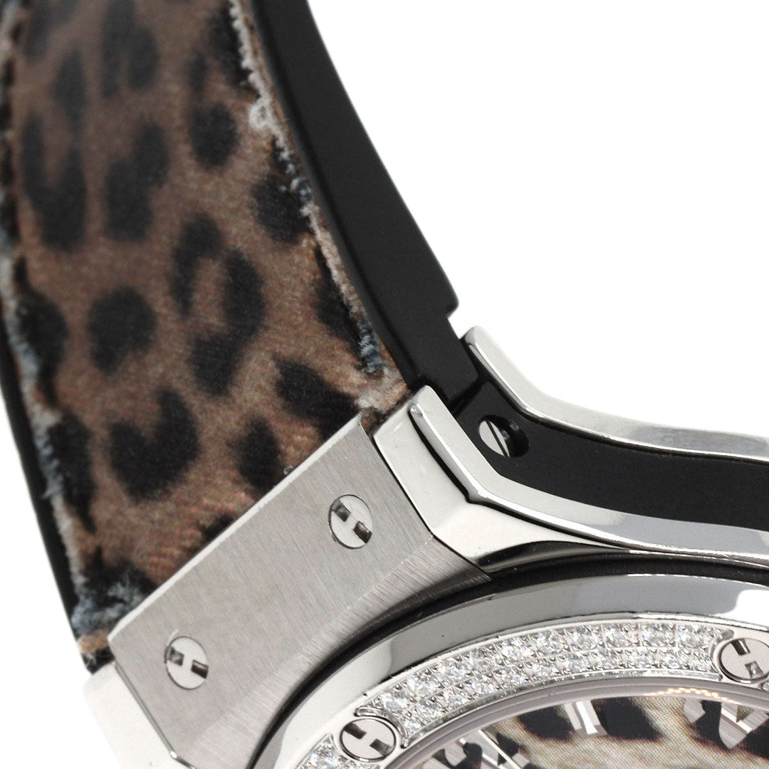 HUBLOT Watches Quartz Stainless Steel, Rubber Silver Big Bang Snow Leopard Bezel Diamond Leopard Pattern Leopard Pattern dial mens Used Authentic