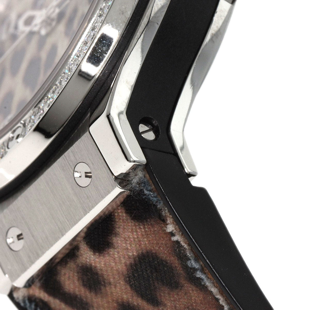 HUBLOT Watches Quartz Stainless Steel, Rubber Silver Big Bang Snow Leopard Bezel Diamond Leopard Pattern Leopard Pattern dial mens Used Authentic