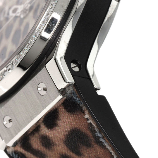 HUBLOT Watches Quartz Stainless Steel, Rubber Silver Big Bang Snow Leopard Bezel Diamond Leopard Pattern Leopard Pattern dial mens Used Authentic