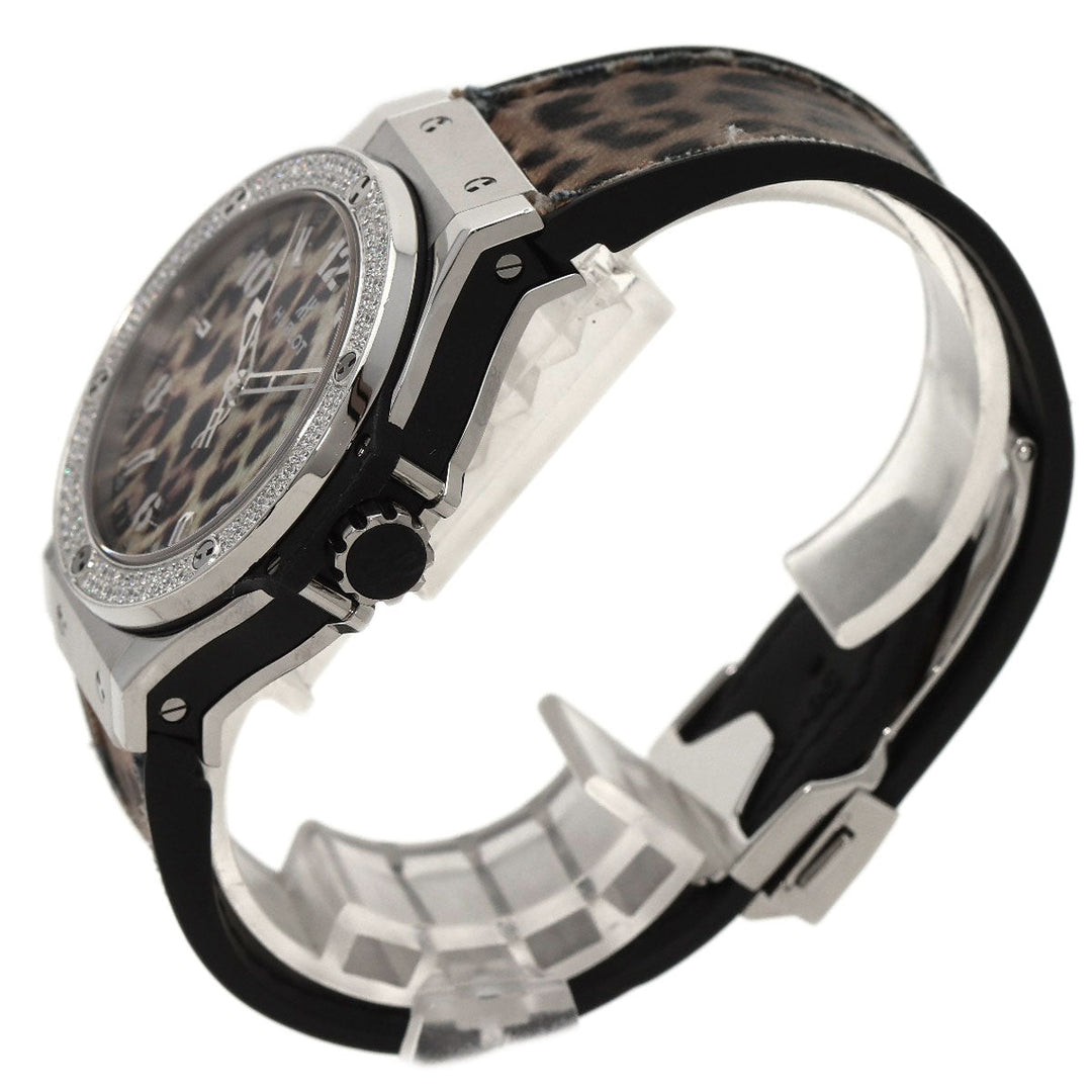 HUBLOT Watches Quartz Stainless Steel, Rubber Silver Big Bang Snow Leopard Bezel Diamond Leopard Pattern Leopard Pattern dial mens Used Authentic