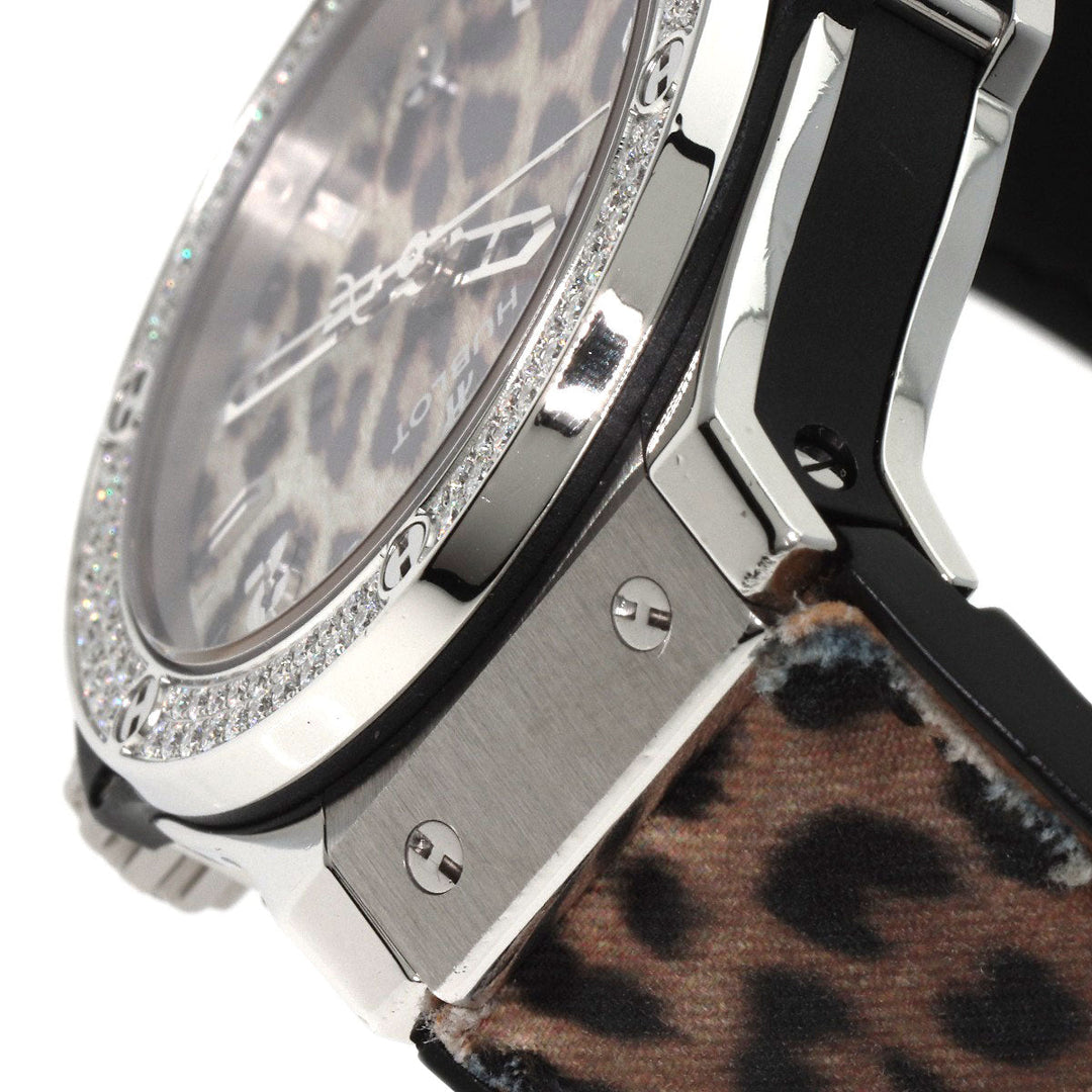 HUBLOT Watches Quartz Stainless Steel, Rubber Silver Big Bang Snow Leopard Bezel Diamond Leopard Pattern Leopard Pattern dial mens Used Authentic
