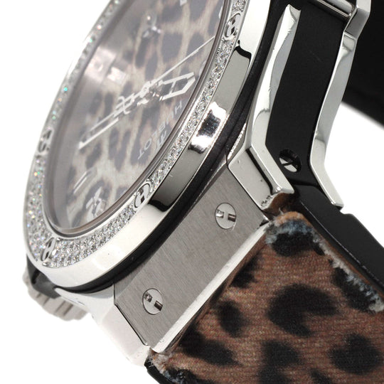 HUBLOT Watches Quartz Stainless Steel, Rubber Silver Big Bang Snow Leopard Bezel Diamond Leopard Pattern Leopard Pattern dial mens Used Authentic