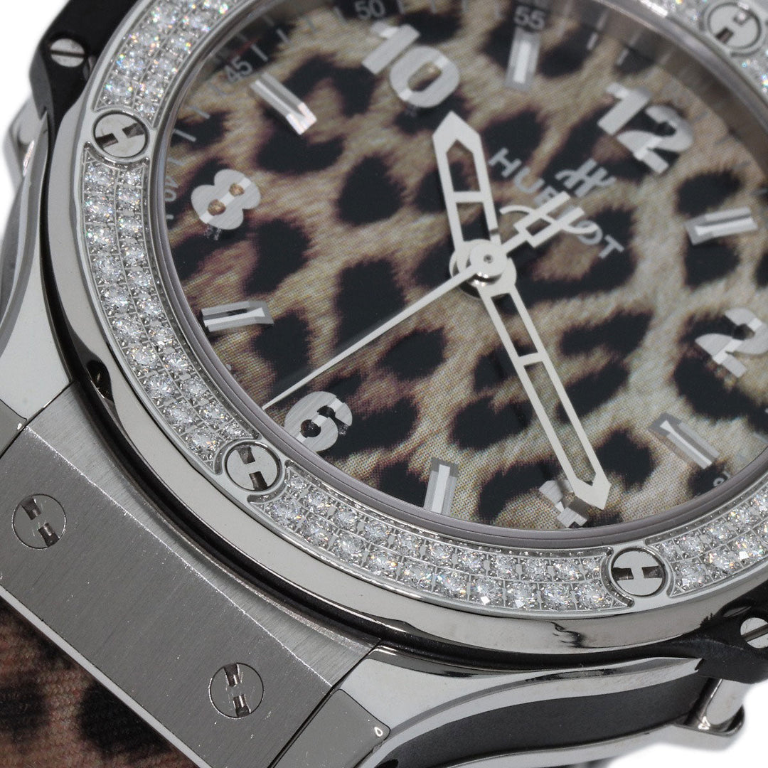 HUBLOT Watches Quartz Stainless Steel, Rubber Silver Big Bang Snow Leopard Bezel Diamond Leopard Pattern Leopard Pattern dial mens Used Authentic