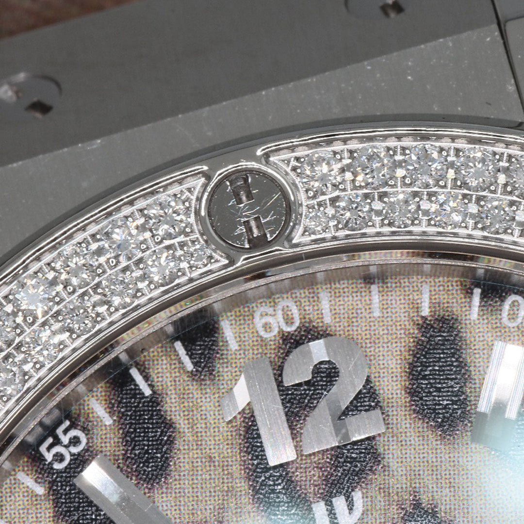 HUBLOT Watches Quartz Stainless Steel, Rubber Silver Big Bang Snow Leopard Bezel Diamond Leopard Pattern Leopard Pattern dial mens Used Authentic