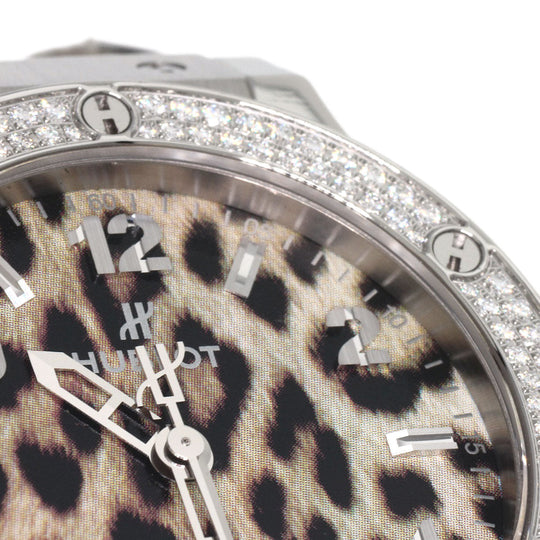 HUBLOT Watches Quartz Stainless Steel, Rubber Silver Big Bang Snow Leopard Bezel Diamond Leopard Pattern Leopard Pattern dial mens Used Authentic