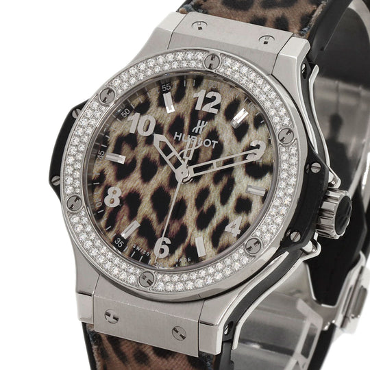 HUBLOT Watches Quartz Stainless Steel, Rubber Silver Big Bang Snow Leopard Bezel Diamond Leopard Pattern Leopard Pattern dial mens Used Authentic