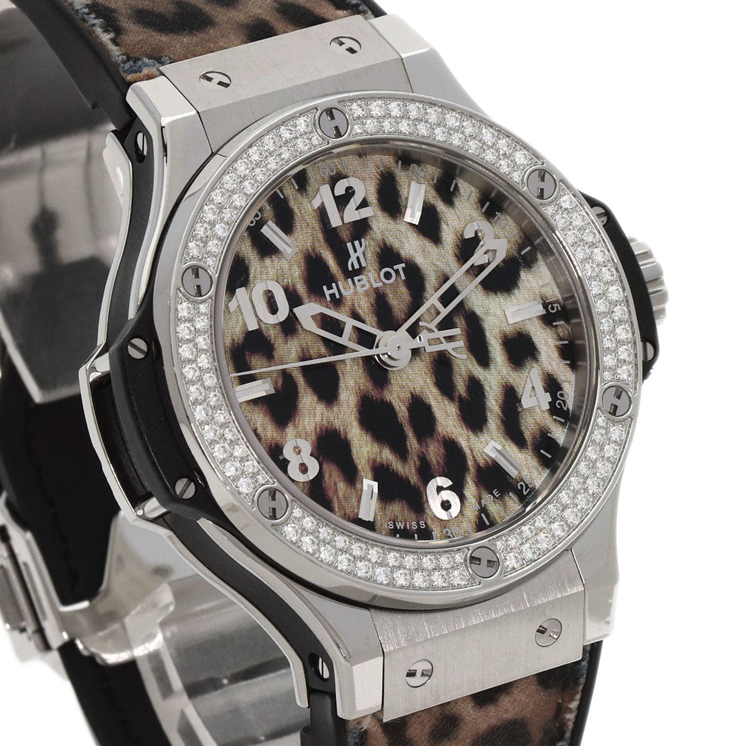 HUBLOT Watches Quartz Stainless Steel, Rubber Silver Big Bang Snow Leopard Bezel Diamond Leopard Pattern Leopard Pattern dial mens Used Authentic