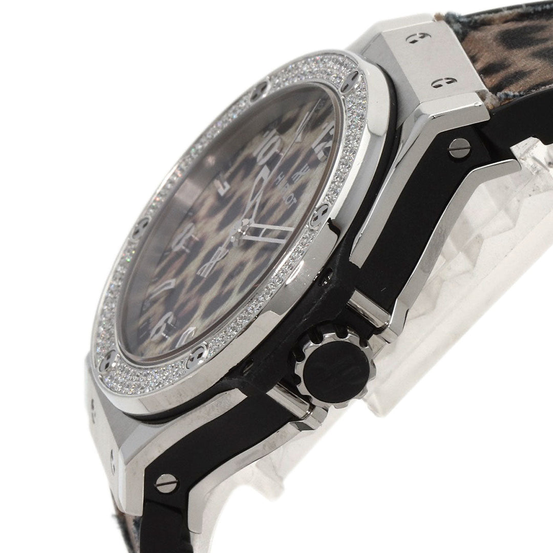 HUBLOT Watches Quartz Stainless Steel, Rubber Silver Big Bang Snow Leopard Bezel Diamond Leopard Pattern Leopard Pattern dial mens Used Authentic