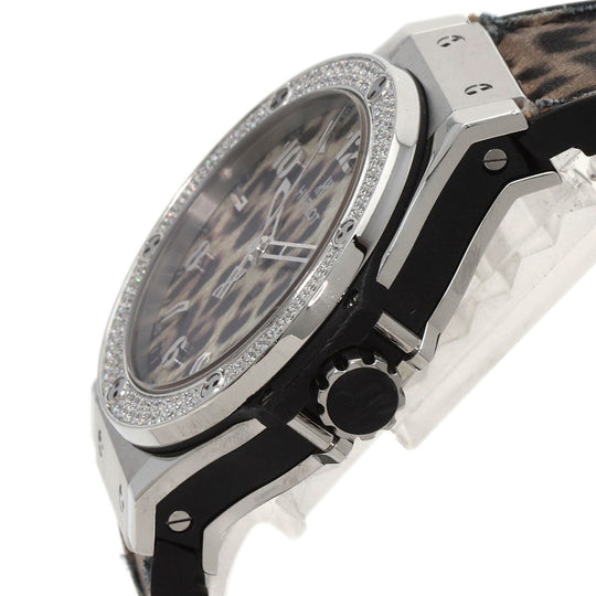 HUBLOT Watches Quartz Stainless Steel, Rubber Silver Big Bang Snow Leopard Bezel Diamond Leopard Pattern Leopard Pattern dial mens Used Authentic