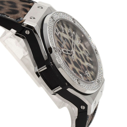 HUBLOT Watches Quartz Stainless Steel, Rubber Silver Big Bang Snow Leopard Bezel Diamond Leopard Pattern Leopard Pattern dial mens Used Authentic