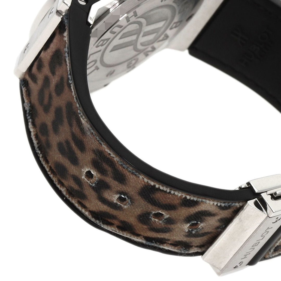 HUBLOT Watches Quartz Stainless Steel, Rubber Silver Big Bang Snow Leopard Bezel Diamond Leopard Pattern Leopard Pattern dial mens Used Authentic