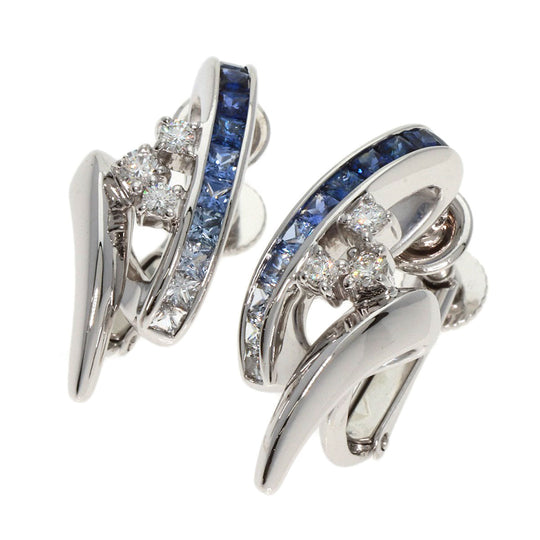 JUNE Earring K18WG , K14WG Silver Sapphire diamond Women Used Authentic