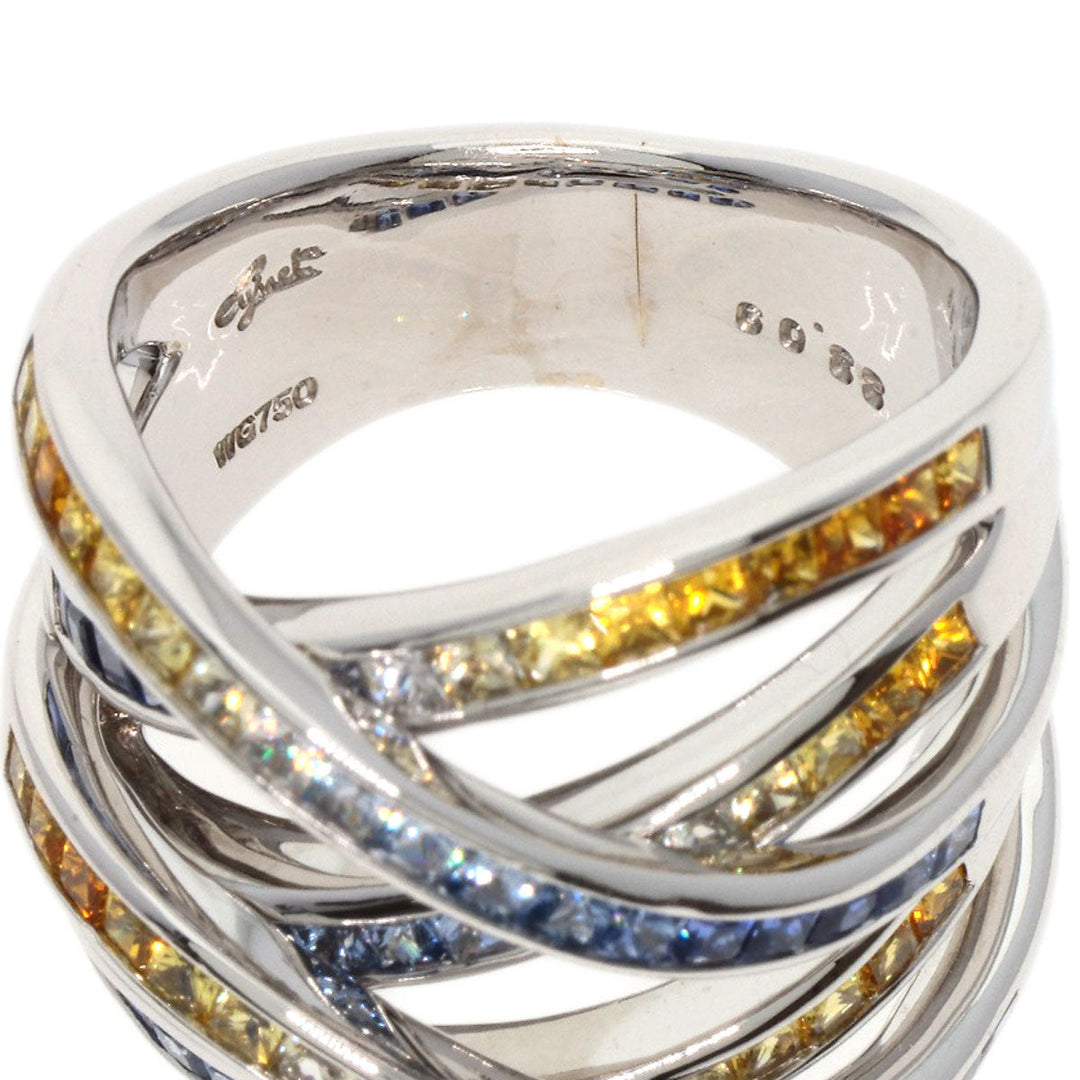 JUNE Ring K18WG Silver sapphire Women Used Authentic