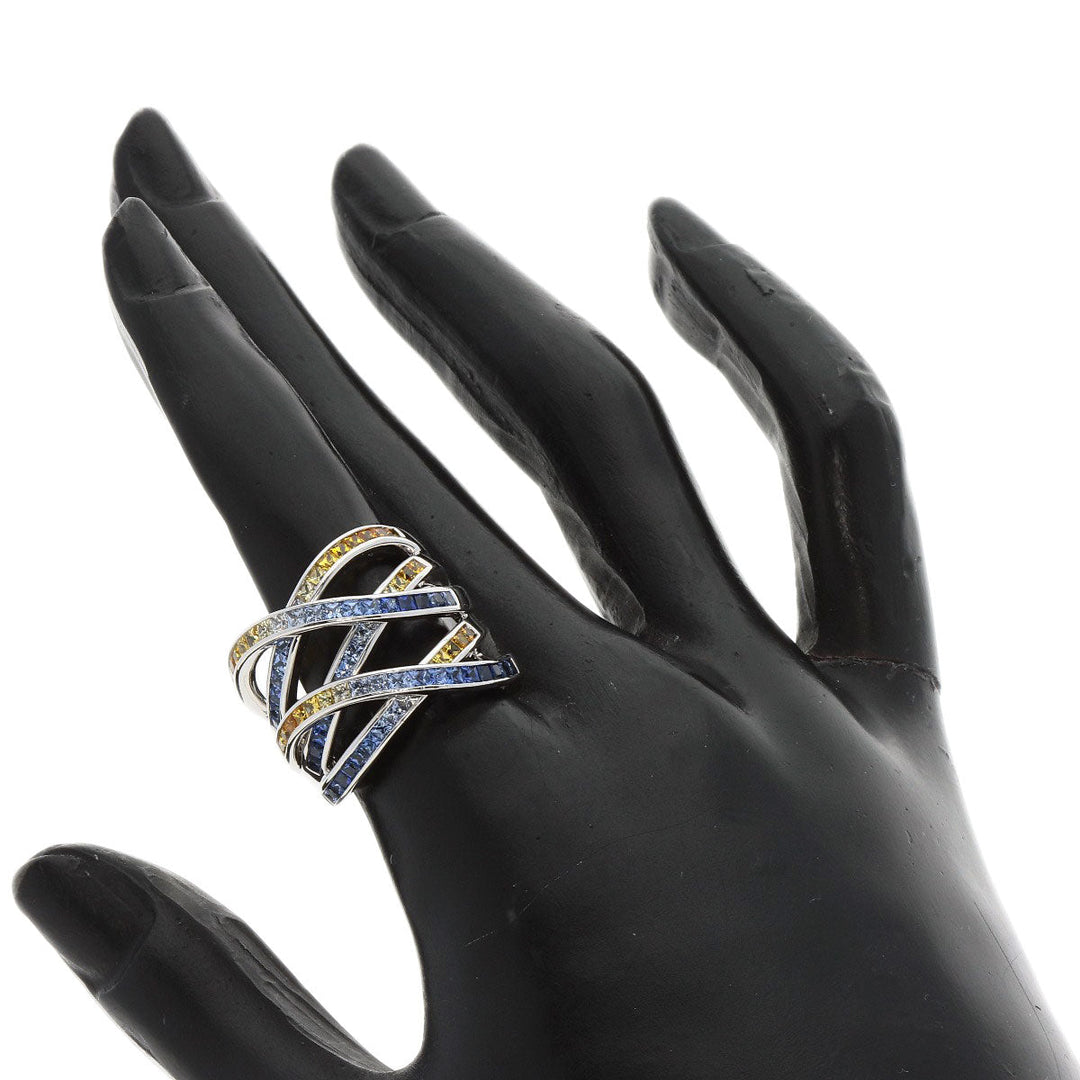 JUNE Ring K18WG Silver sapphire Women Used Authentic
