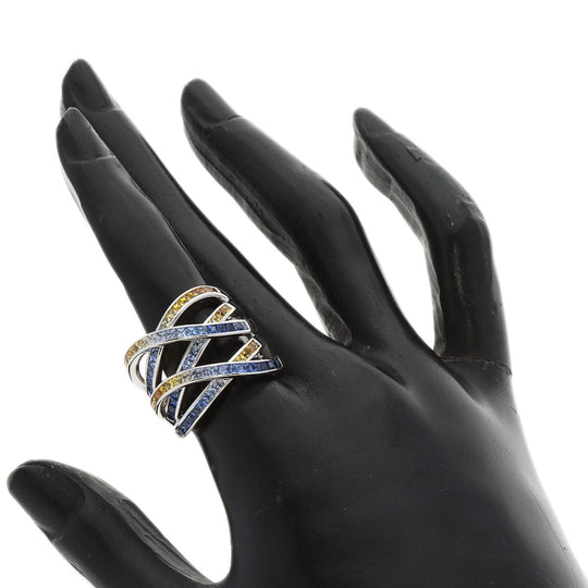 JUNE Ring K18WG Silver sapphire Women Used Authentic