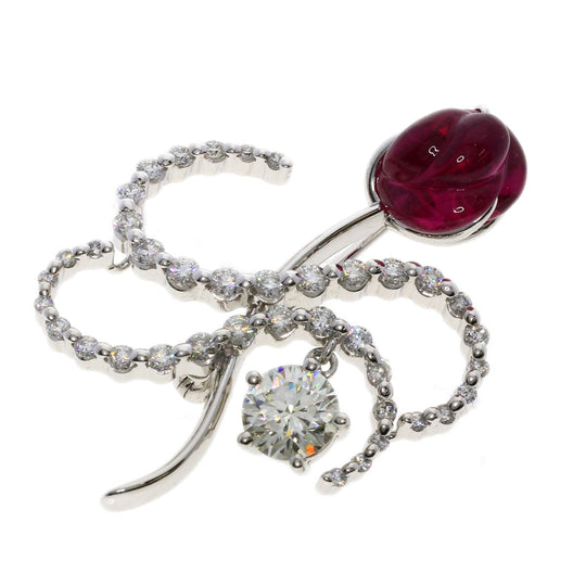 TASAKI Brooch PT900 Silver Pink Tourmaline Diamond Women Used Authentic