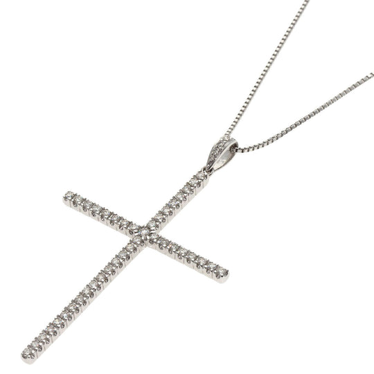 MONNICKENDAM Necklace K18WG , PT850 Silver Large cross diamond Women Used Authentic