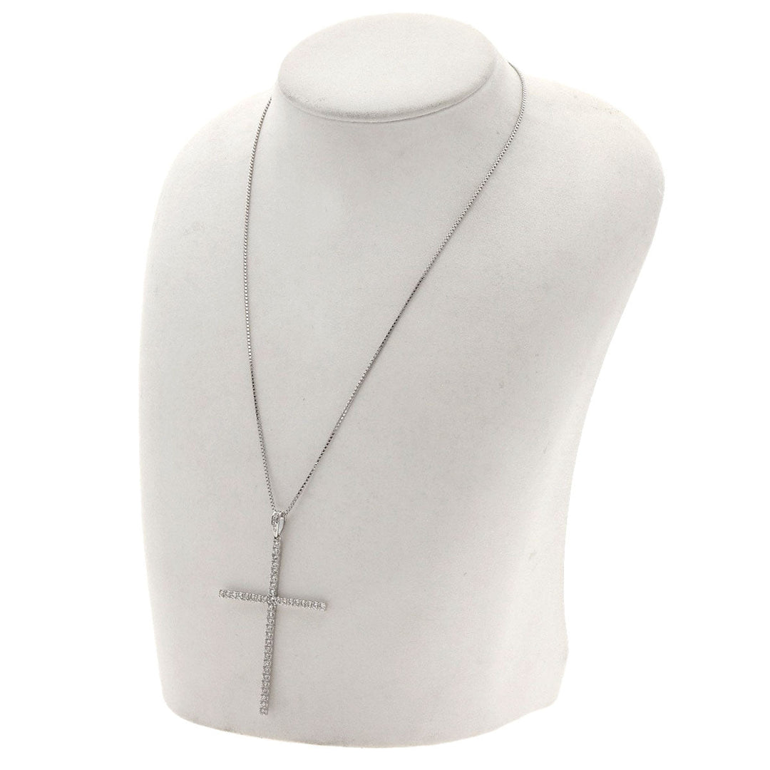 MONNICKENDAM Necklace K18WG , PT850 Silver Large cross diamond Women Used Authentic