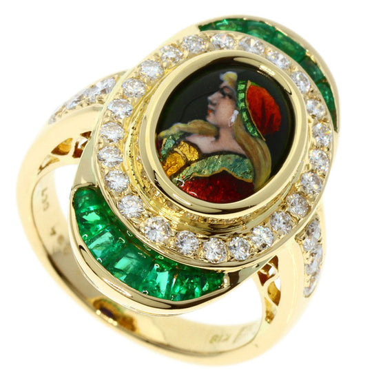 MITSUO KAJI Ring 18K Yellow Gold gold Emayu Emerald Diamond Women Used Authentic