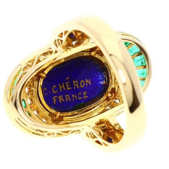 MITSUO KAJI Ring 18K Yellow Gold gold Emayu Emerald Diamond Women Used Authentic