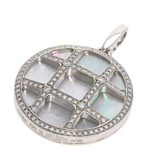 CARTIER Pendant top K18WG Silver Pasha Shell Diamond Grid Charm Women Used Authentic