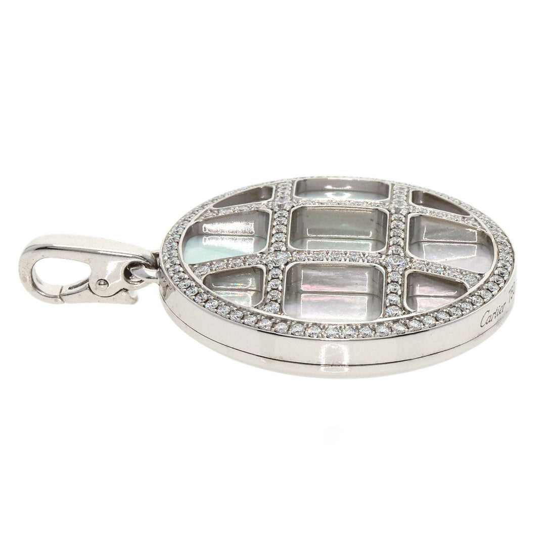 CARTIER Pendant top K18WG Silver Pasha Shell Diamond Grid Charm Women Used Authentic