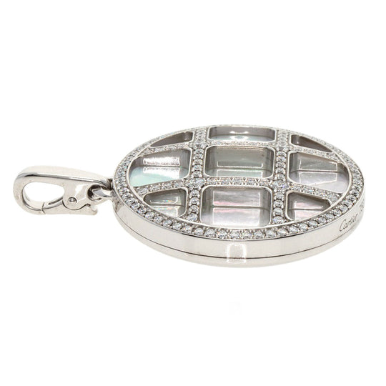 CARTIER Pendant top K18WG Silver Pasha Shell Diamond Grid Charm Women Used Authentic