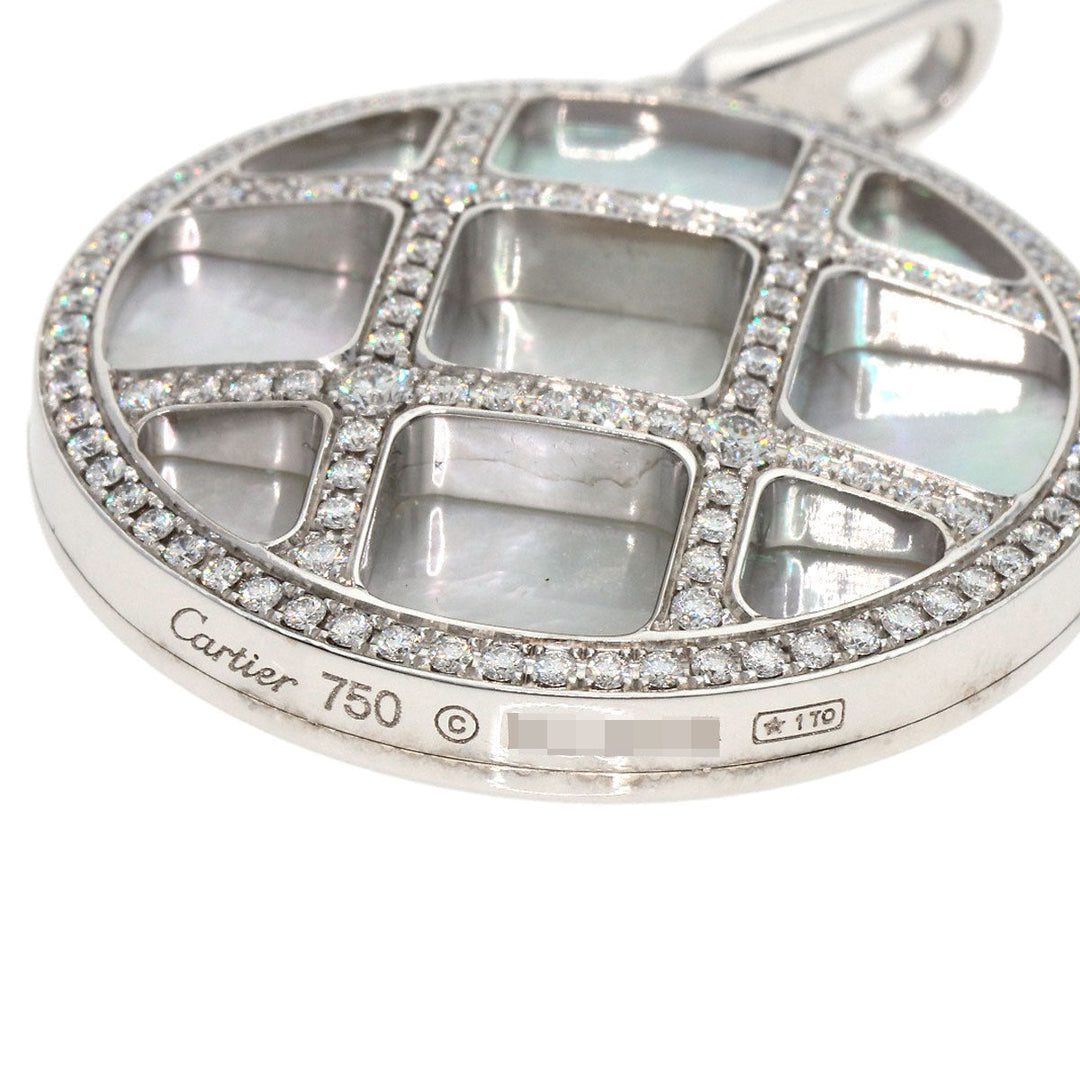 CARTIER Pendant top K18WG Silver Pasha Shell Diamond Grid Charm Women Used Authentic