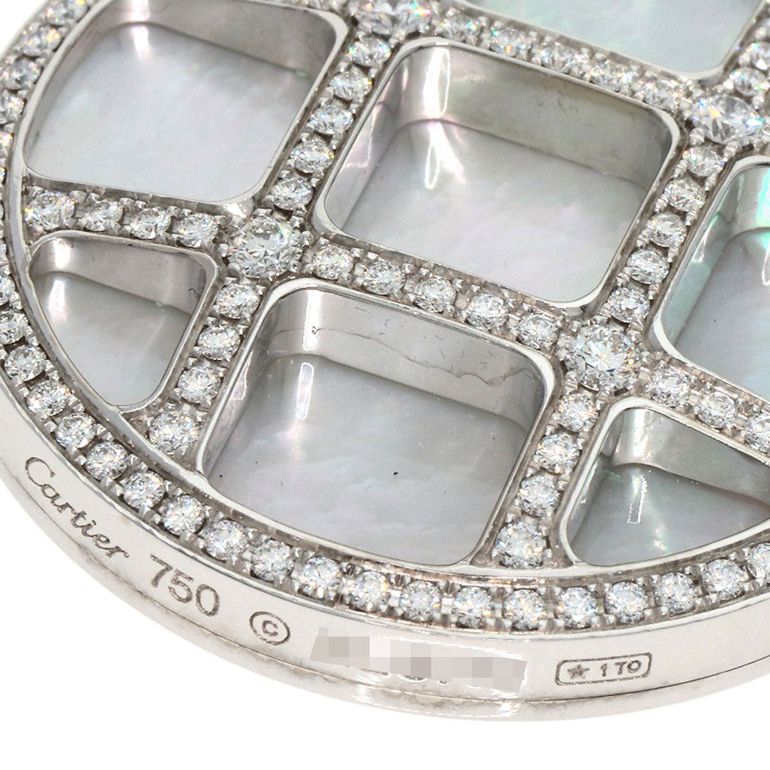 CARTIER Pendant top K18WG Silver Pasha Shell Diamond Grid Charm Women Used Authentic