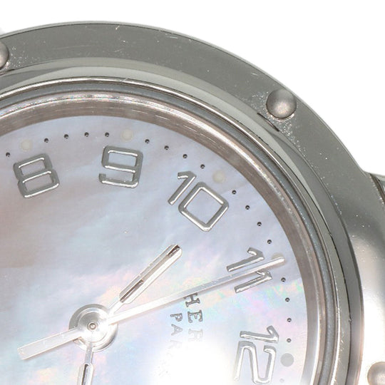 HERMES Watches Quartz CL4.210 Stainless Steel , Stainless Steel Silver Clipper Nacre New Buckle Pink shell dial Women Used Authentic