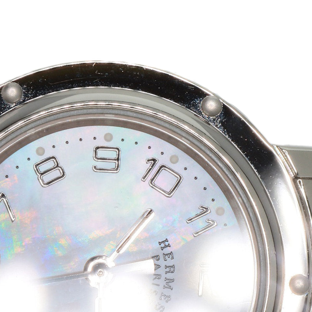 HERMES Watches Quartz CL4.210 Stainless Steel , Stainless Steel Silver Clipper Nacre New Buckle Pink shell dial Women Used Authentic