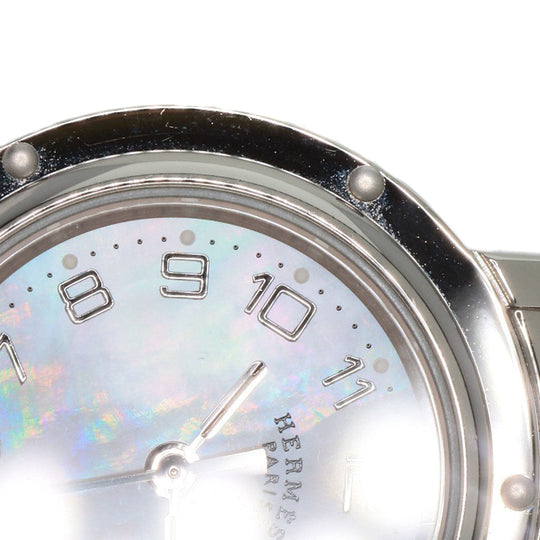 HERMES Watches Quartz CL4.210 Stainless Steel , Stainless Steel Silver Clipper Nacre New Buckle Pink shell dial Women Used Authentic