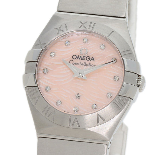 OMEGA Watches Quartz Ref123.10.24.60.57.002 Stainless Steel , Stainless Steel Silver Constellation Plume unused item Pink shell dial Women Used Authentic