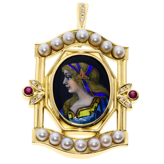 MITSUO KAJI Brooch K18YG , PT900 gold Pearl Ruby Diamond Women Used Authentic